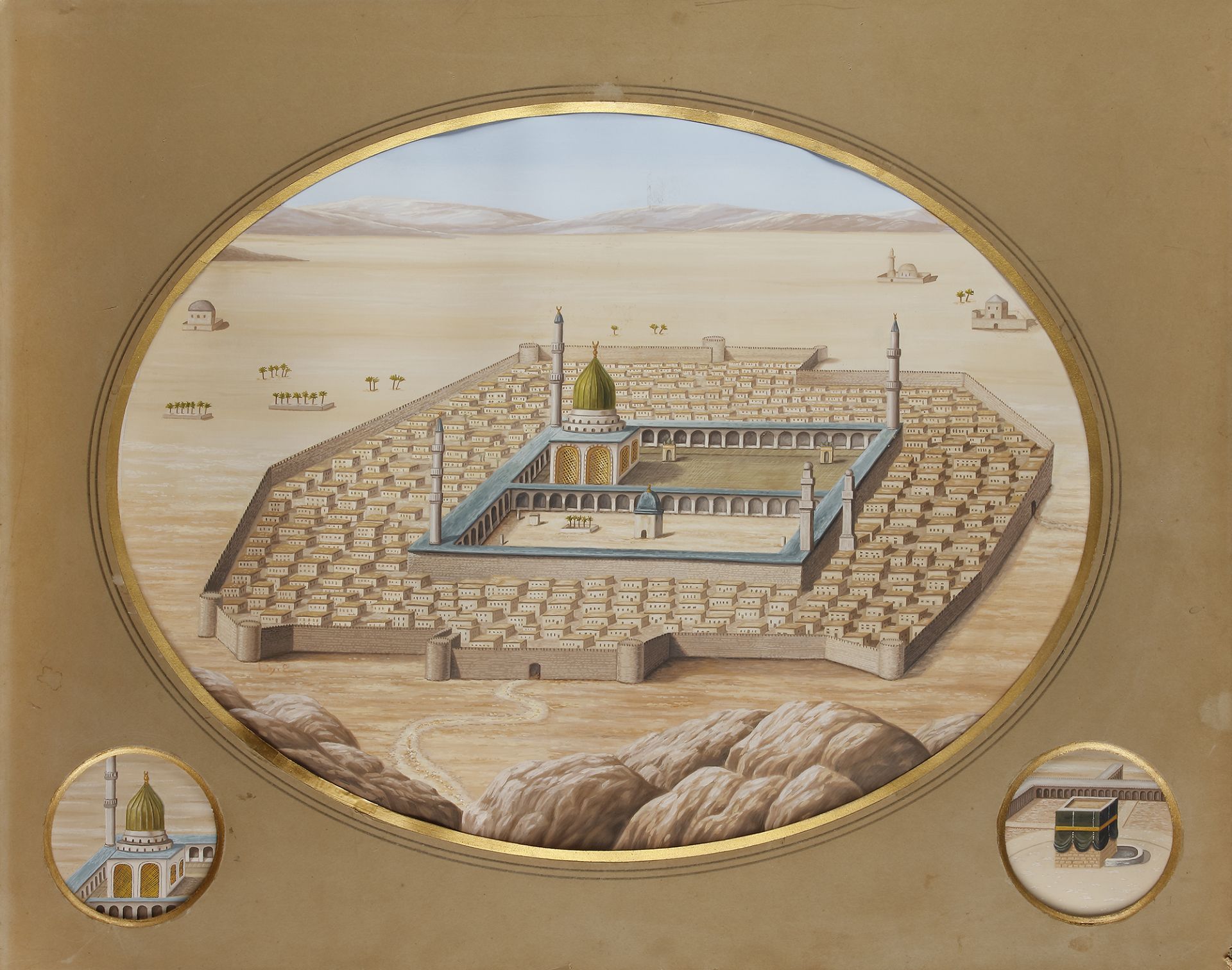 A PAIR OF PAINTINGS DEPICTING MECCA AND MEDINA, OTTOMAN TURKEY, 19TH CENTURY - Image 3 of 3
