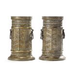 A PAIR LARGE OF SAFAVID STYLE ENGRAVED BRASS TORCH STANDS, PERSIA, 18TH -19TH CENTURY