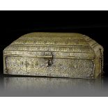 A SILVER INLAID BRASS SCRIBE'S WRITING BOX, DELHI SULTANATE INDIA, 15TH CENTURY