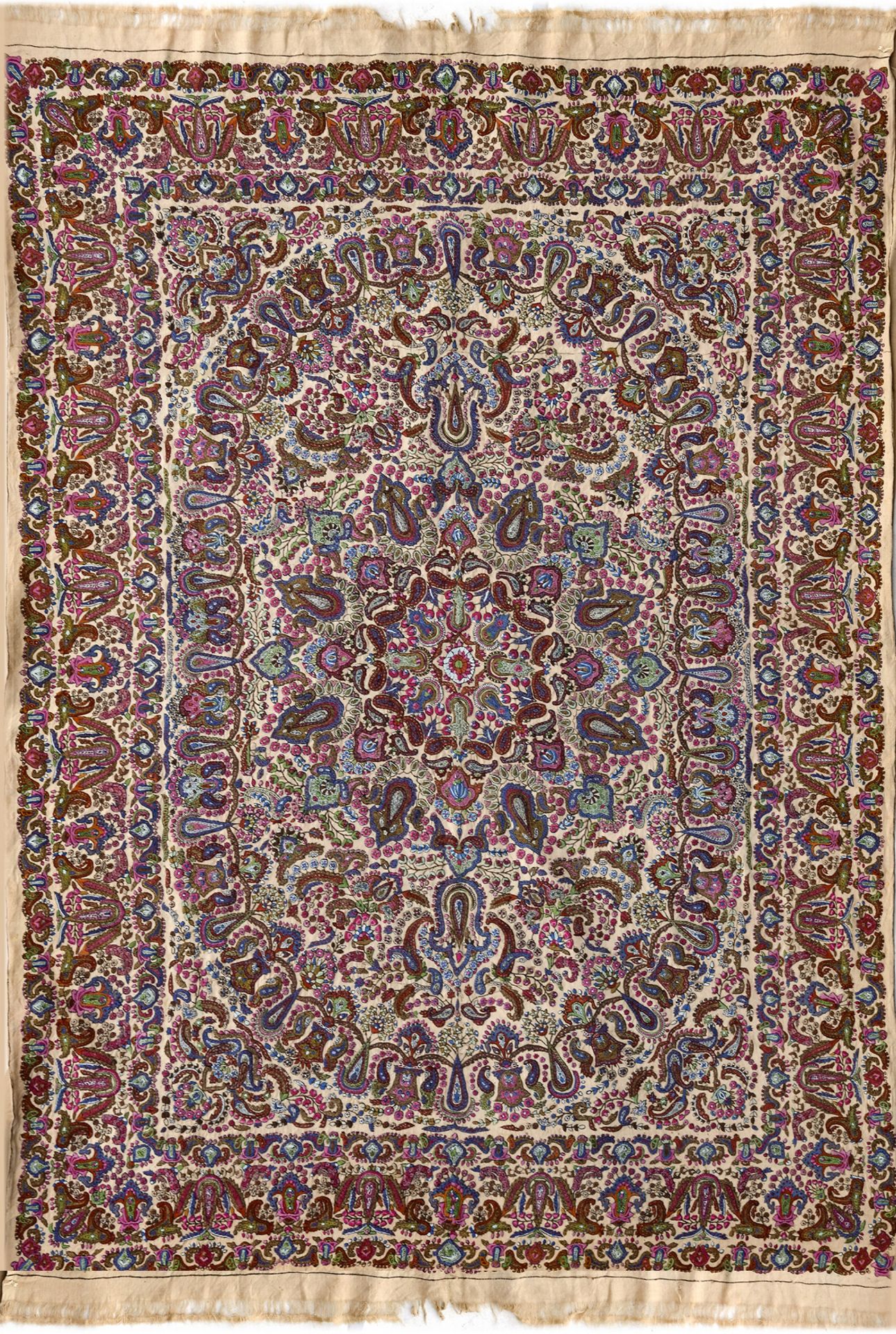 A PERSIAN EMBROIDERY HANGING PANEL,KERMAN PATEH, 19TH CENTURY