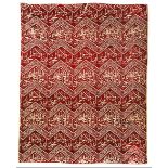 AN OTTOMAN RED-GROUND CALLIGRAPHIC SILK LAMPAS PANEL, TURKEY, 19TH CENTURY