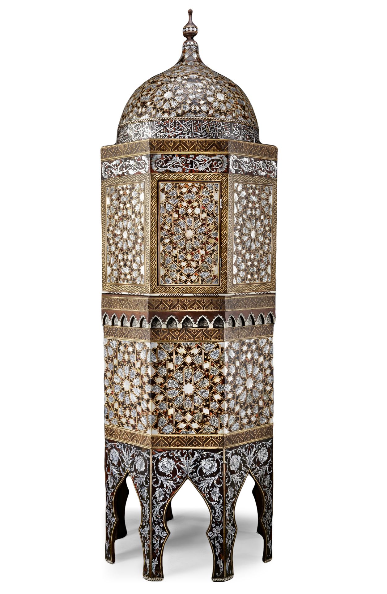 A TORTOISESHELL AND MOTHER-OF-PEARL OCTAGONAL CABINET, TURKEY OR SYRIA, EARLY 20TH CENTURY