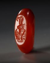 A SASSANIAN RED AGATE STAMP SEAL