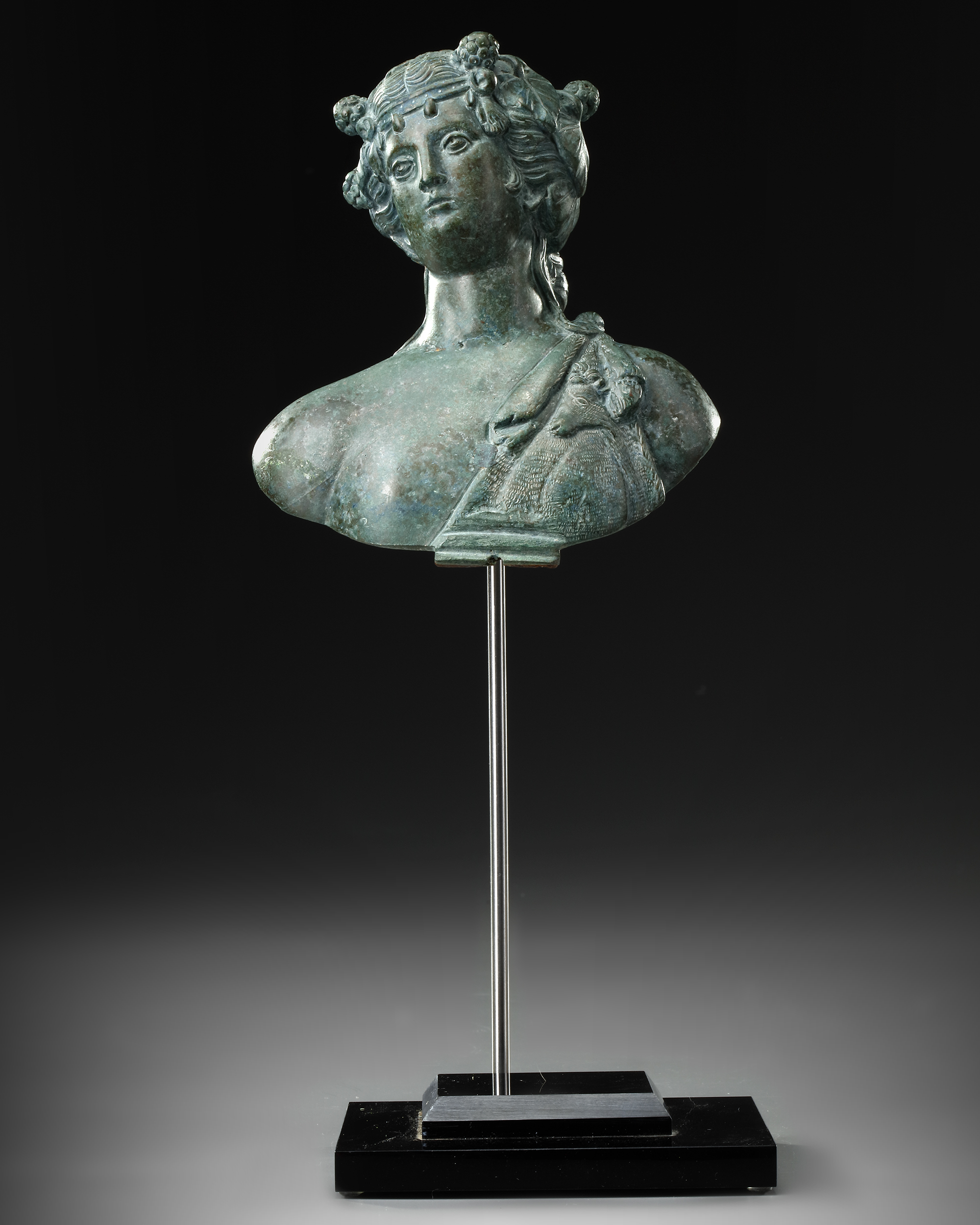 A ROMAN BRONZE BUST OF BACCHUS, CIRCA 2ND-3RD CENTURY A.D. - Image 3 of 3