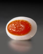 SASSANIAN AGATE STAMP SEAL WITH STAG AND PAHLAVI INSCRIPTION, CIRCA 4TH-5TH CENTURY A.D.