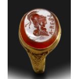 A ROMAN GRYLLUS INTAGLIO SET IN A GOLD RING, CIRCA 2ND-3RD CENTURY A.D.