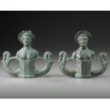 A PAIR OF ROMAN BRONZE CHARIOT FITTING, CIRCA 1ST- 2ND CENTURY A.D.