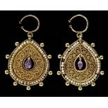 A PAIR OF BYZANTINE GOLD EARRINGS WITH PEARLS AND AMETHYST, CIRCA 6TH-7TH CENTURY A.D.