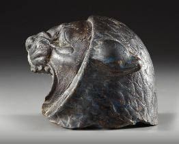 AN ACHAEMENID RHYTON HEADPIECE FORM OF A ROARING LION, CIRCA 5TH CENTURY B.C.
