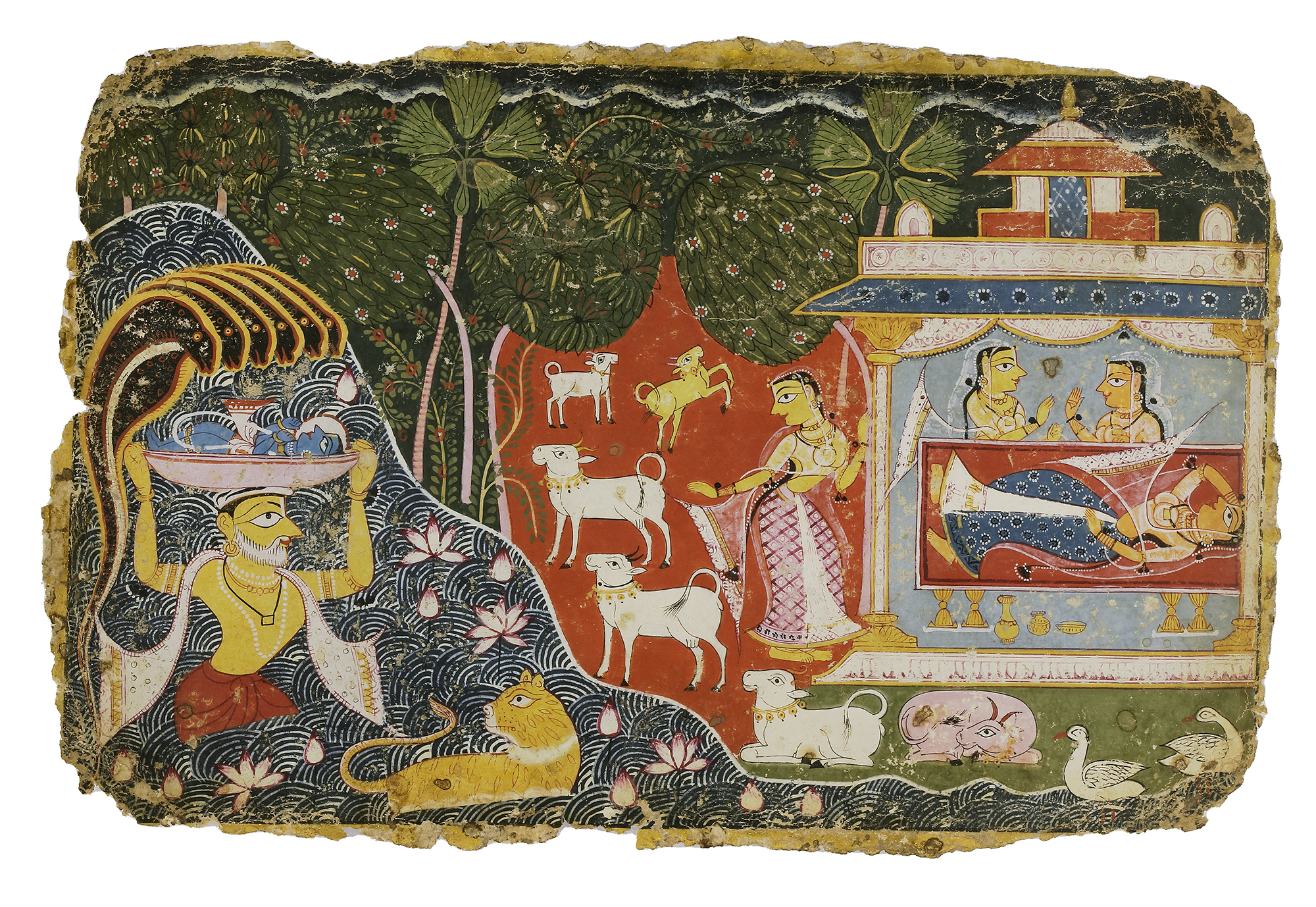 A LEAF FROM THE DISPERSED 'PALAM' BHAGAVATA PURANA: VASUDEV CROSSING RIVER YAMUNA WITH THE NEW BORN