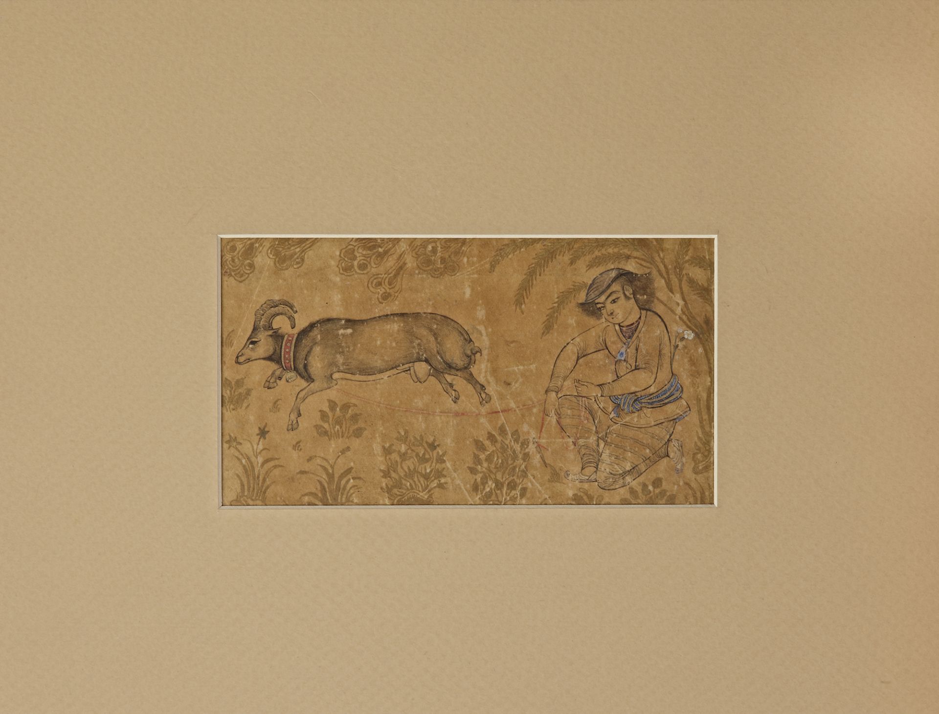 A SHEPHERD WITH HIS GOAT, PERSIA SAFAVID, ISFAHAN 17TH CENTURY - Bild 2 aus 2