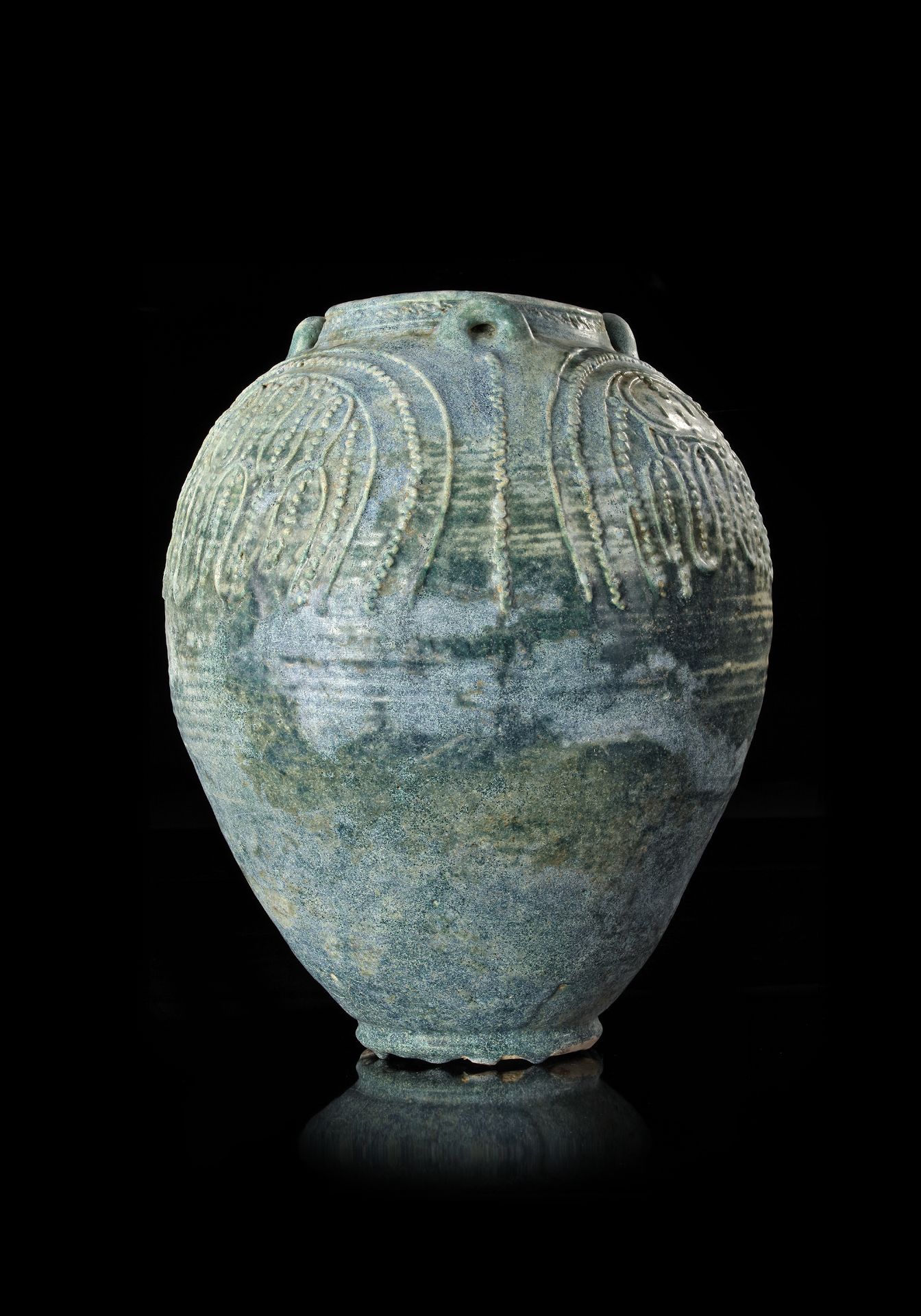 A LARGE UMAYYAD TURQUOISE-GREEN GLAZED JAR, MESOPOTAMIA, 7TH-8TH CENTURY - Bild 4 aus 6