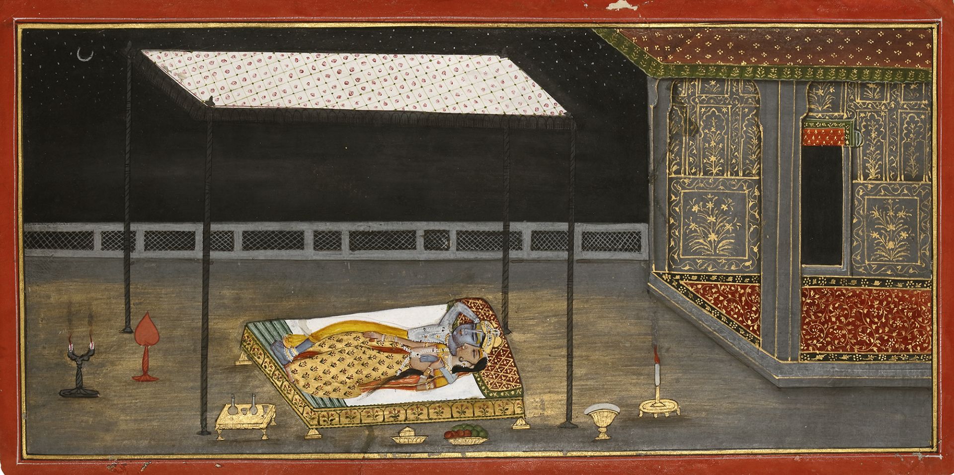 KRISHNA AND RADHA UNDER MOONLIGHT, BIKANER SCHOOL, 19TH CENTURY - Image 3 of 3