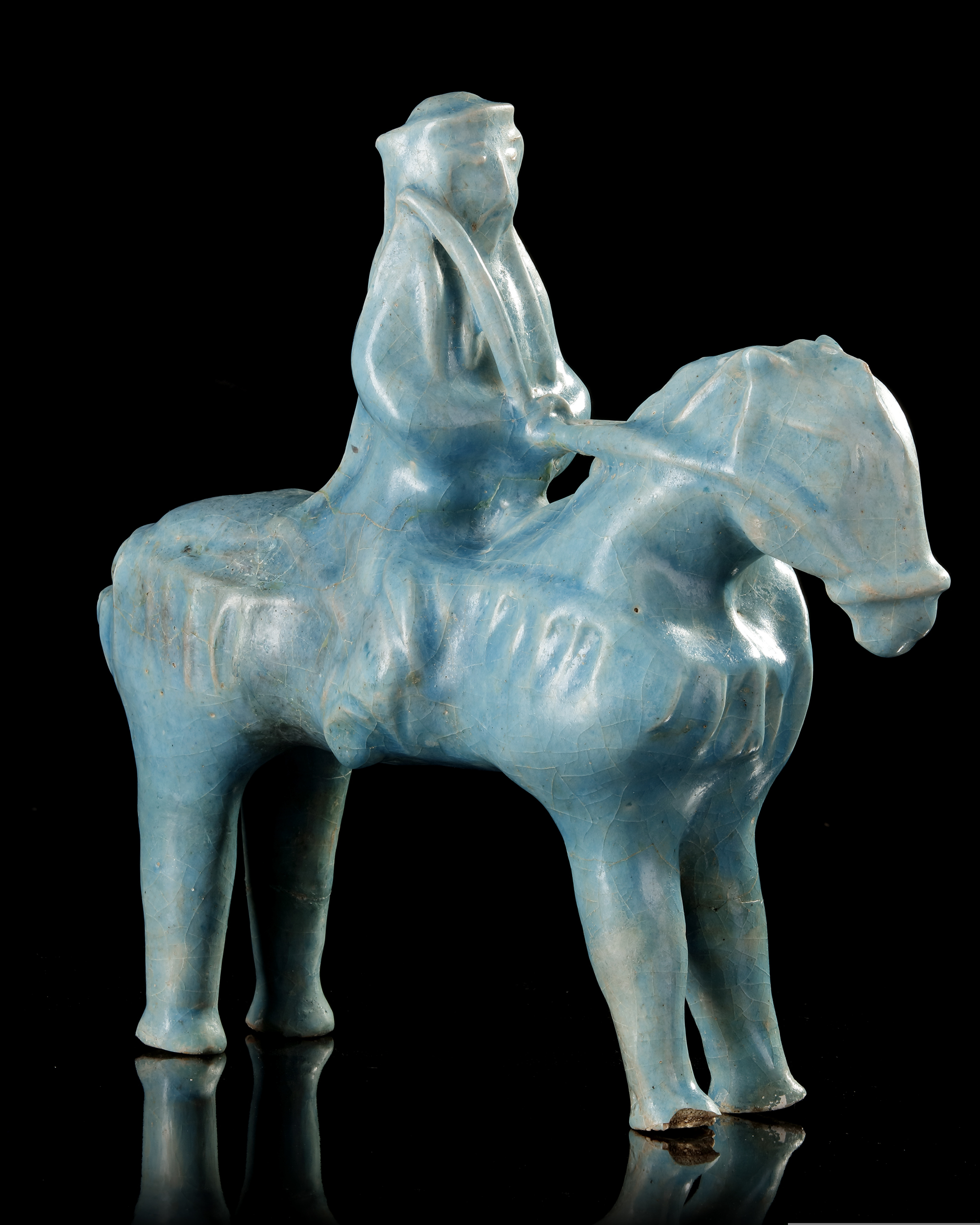 A RARE KASHAN TURQUOISE-GLAZED FIGURE OF A MONGOL, PERSIA, 13TH CENTURY - Image 4 of 7