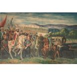 Oil on canvas painting of Fatih Sultan Mehmet Han and the conquest of Istanbul