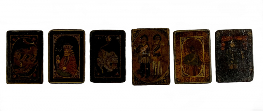 29 Persian Qajar lacquer paper mache playing cards  - Image 7 of 12