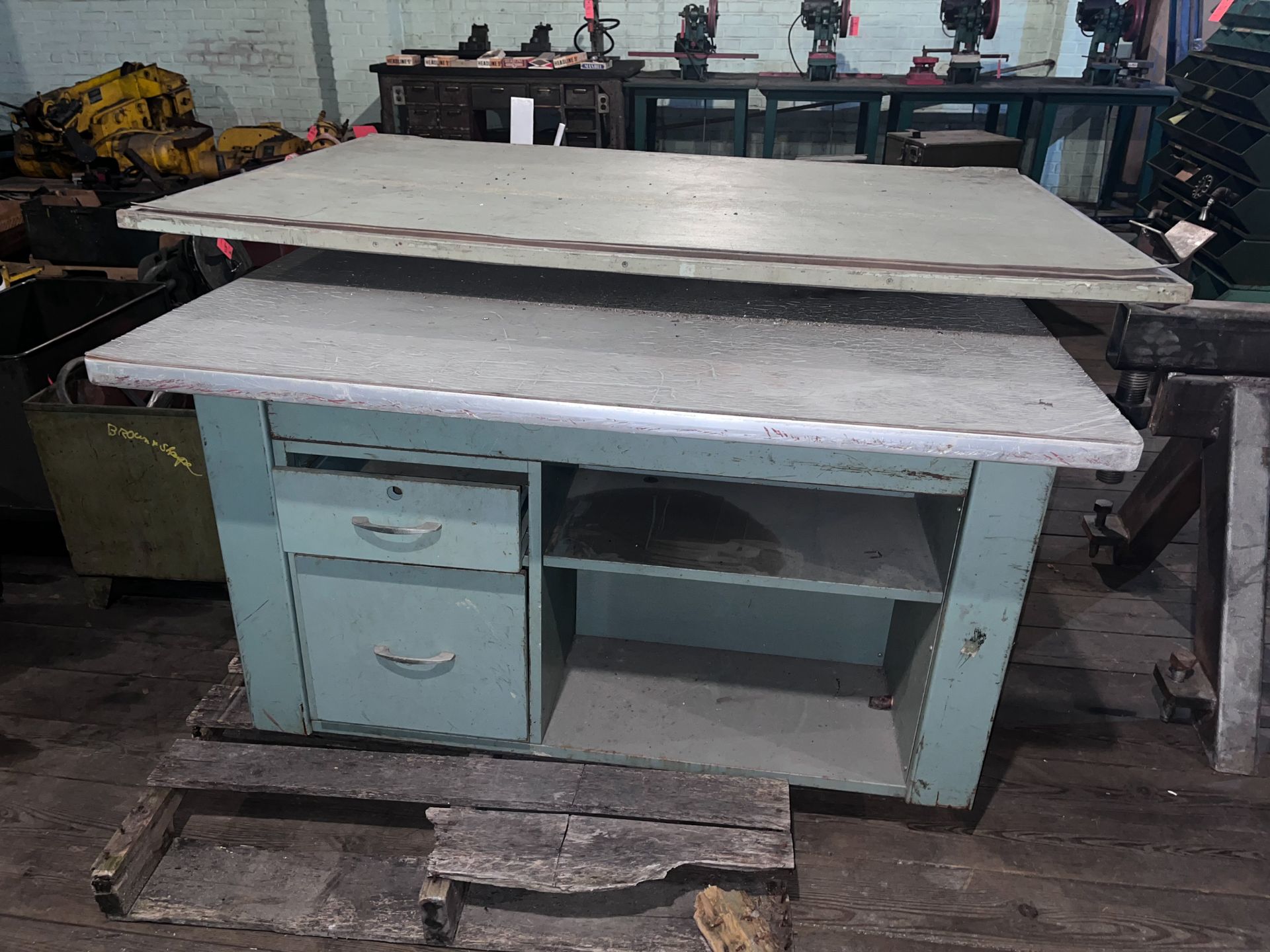 Large Metal Veneer Top Work Table/Desk