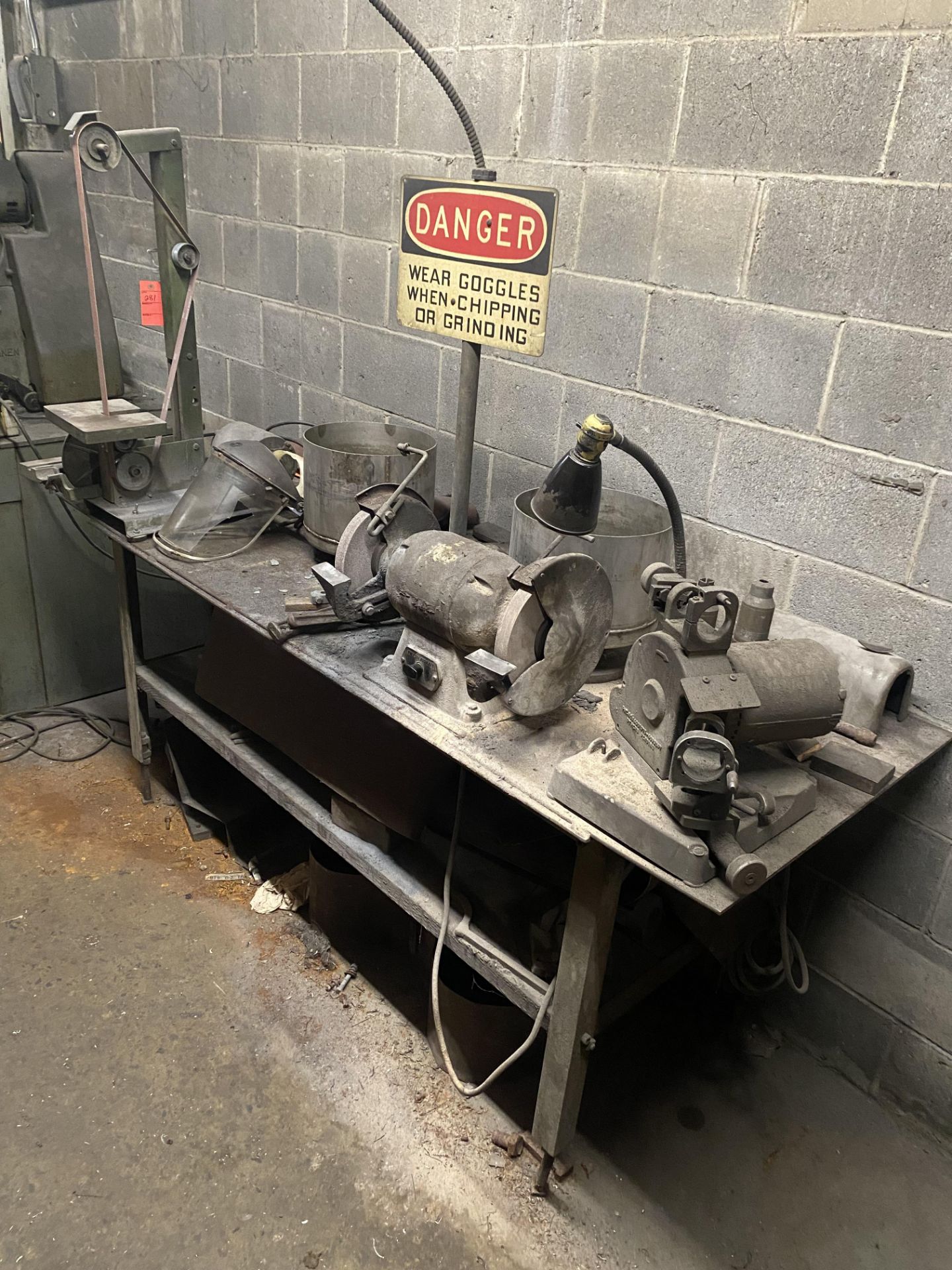 Work Table w/Belt Sander, Grinder, Darex Machine