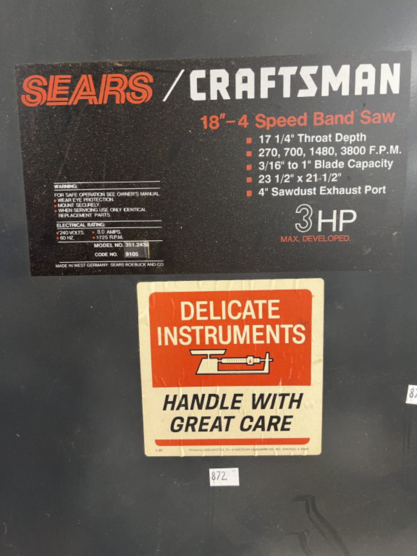 Sears/Craftsman 18" 4-Speed Band Saw - Image 3 of 5