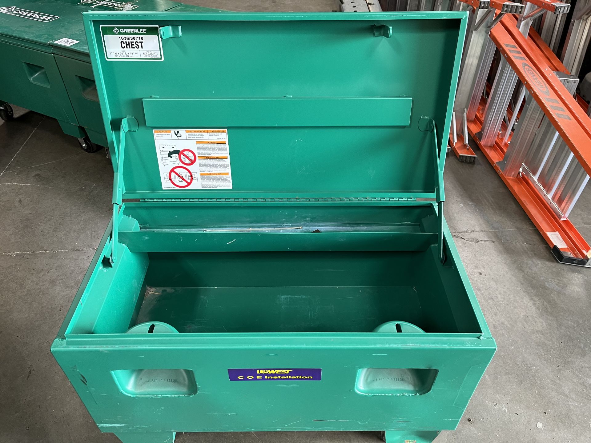 Greenlee 17" X 36" X 19" Job Box on casters Model 1636/38718 - Image 2 of 2