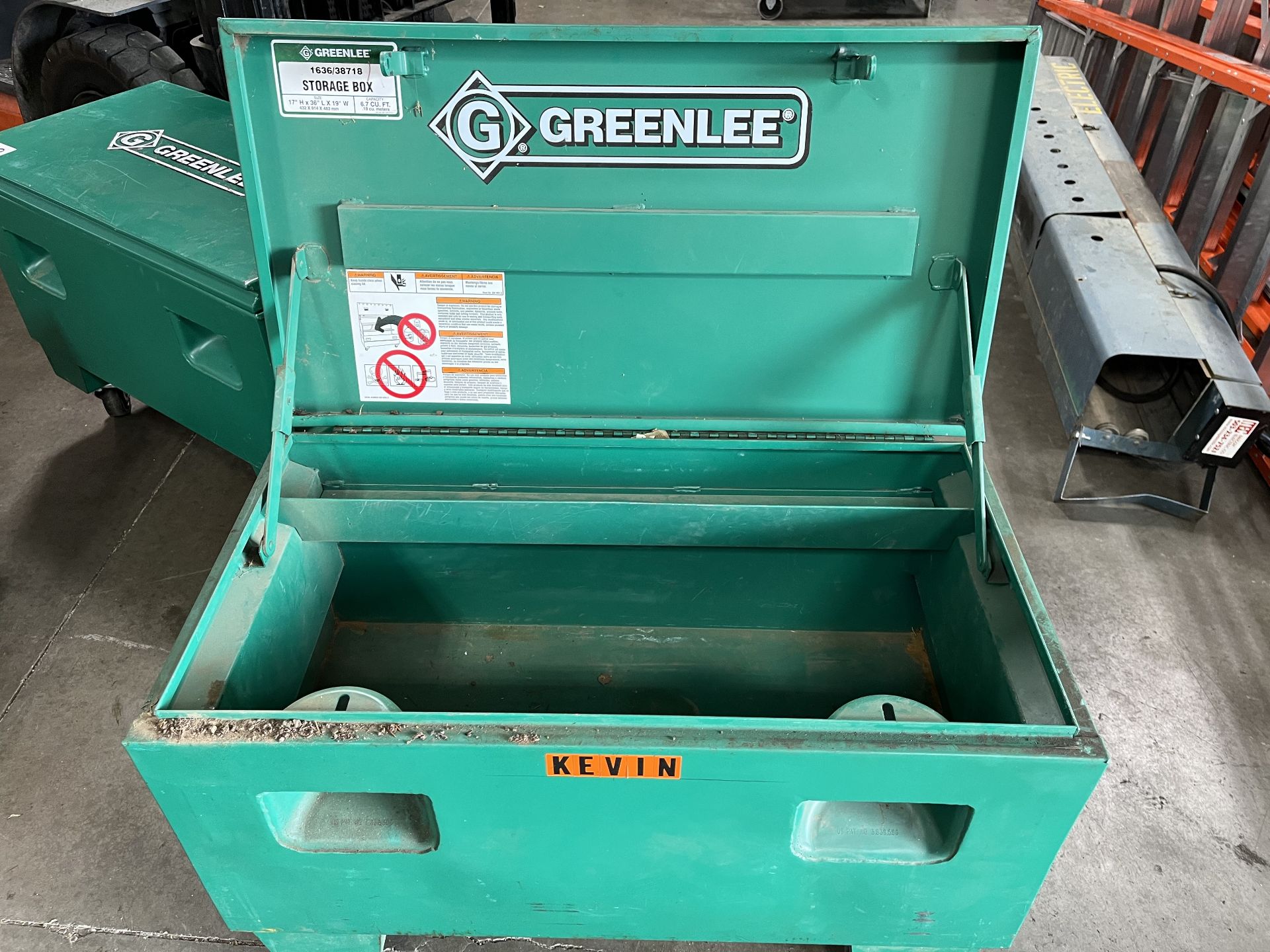 Greenlee 17" X 36" X 19" Job Box on casters Model 1636/38718 - Image 2 of 2