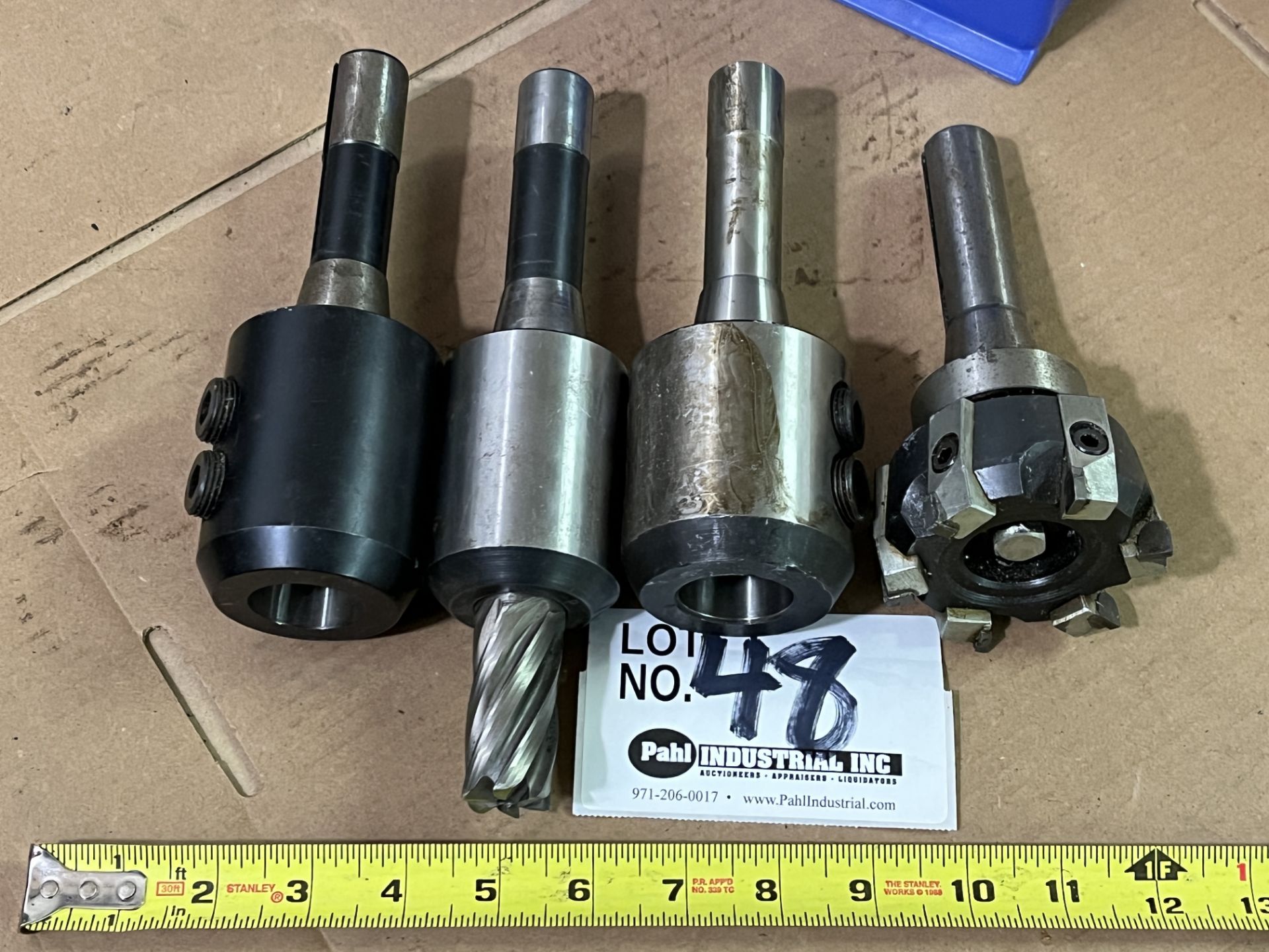 (4) Assorted R8 Tool Holders w/end mill & 6-head Indexable Cutter