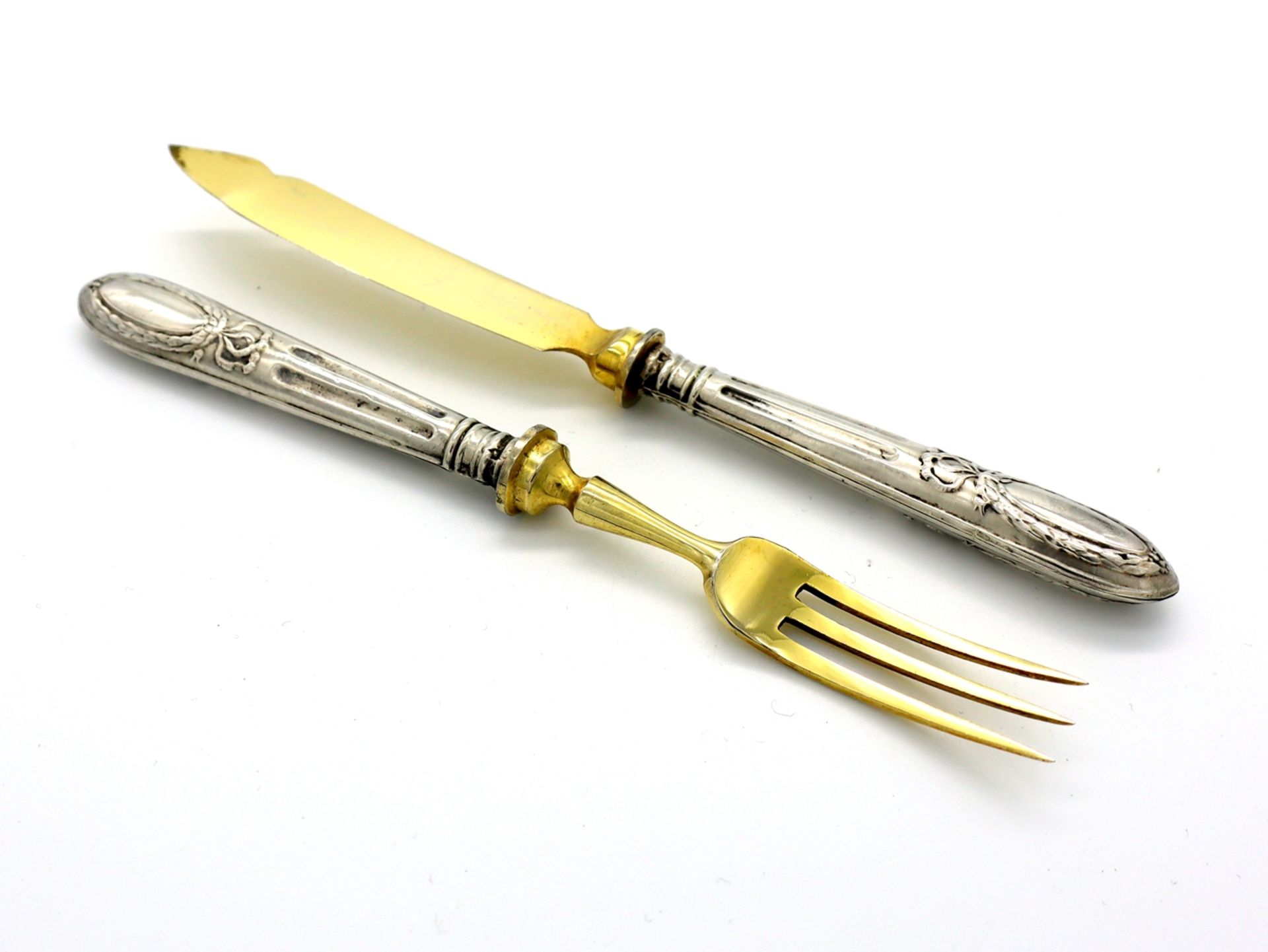 Fine Art Nouveau fruit cutlery, silver for 6 persons in a case, around 1900. - Image 3 of 6