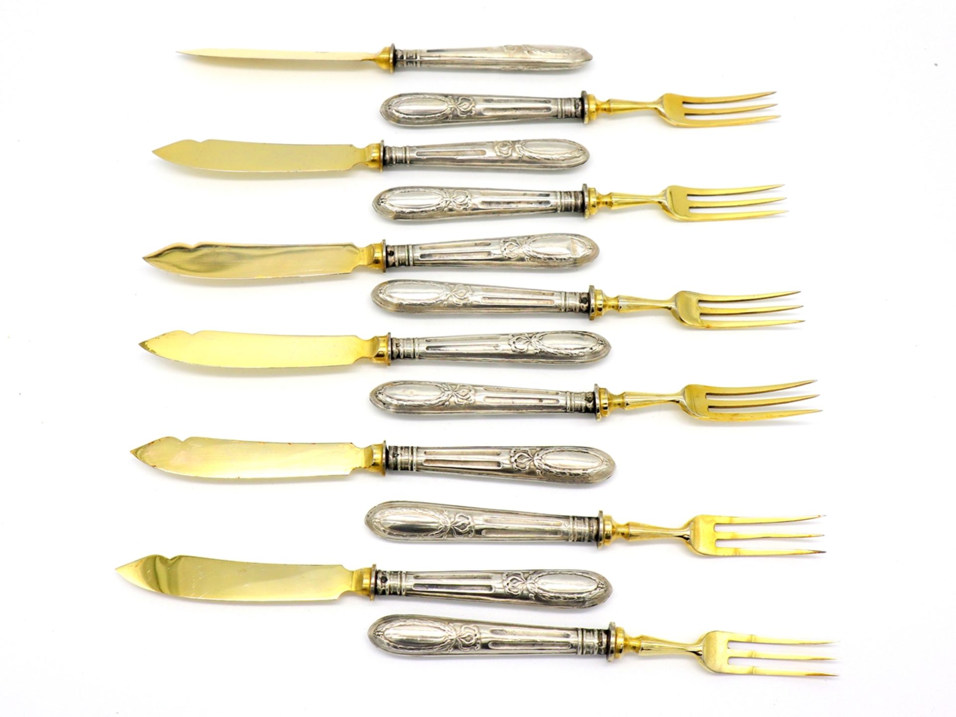 Fine Art Nouveau fruit cutlery, silver for 6 persons in a case, around 1900. - Image 2 of 6