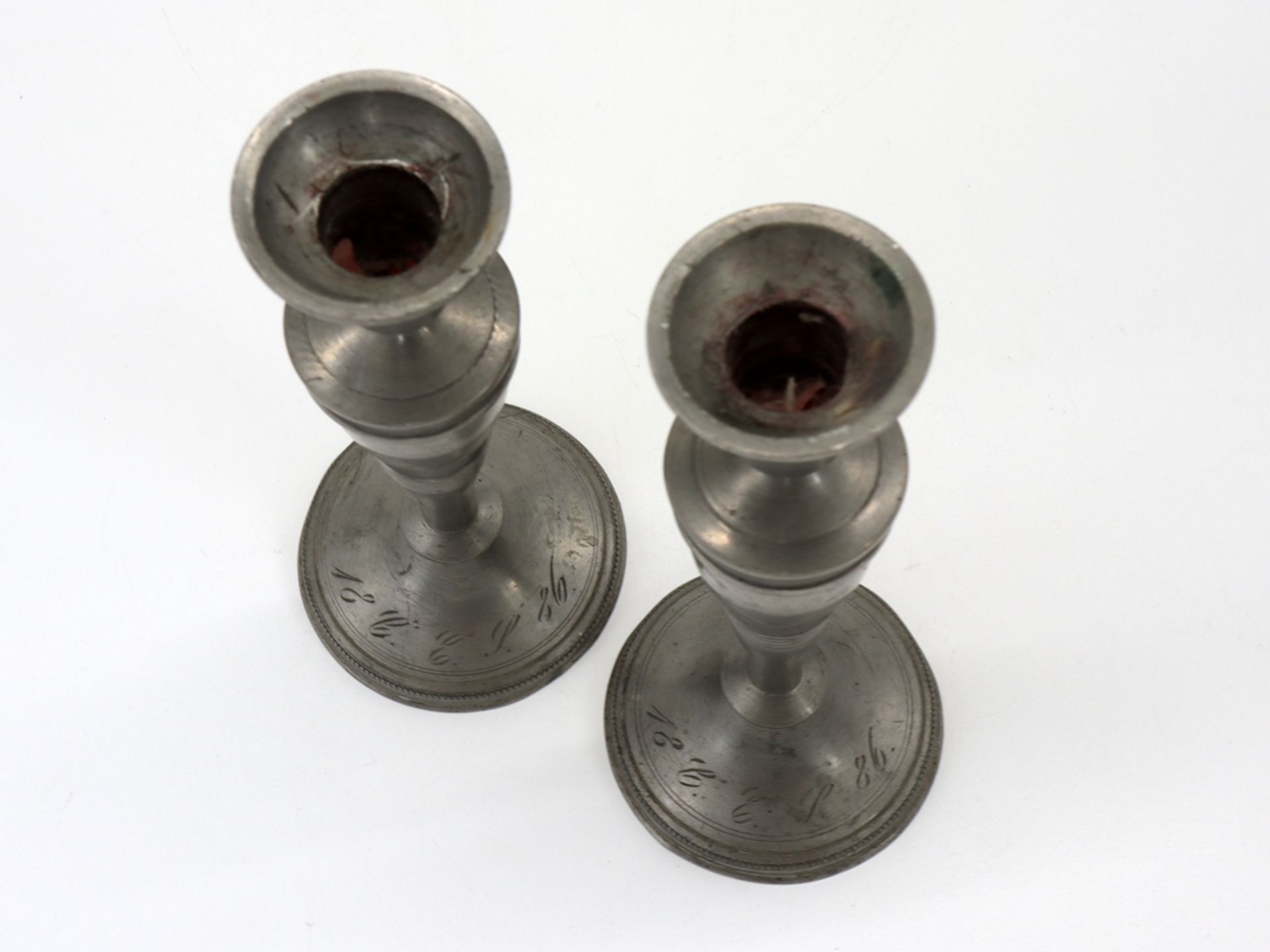 Pair of candlesticks pewter, dated 1886 - Image 5 of 6
