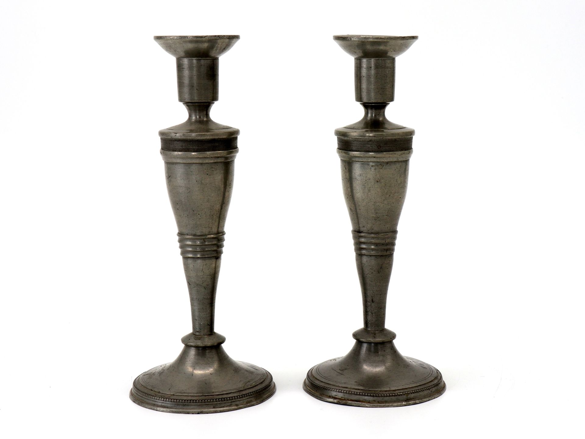 Pair of candlesticks pewter, dated 1886 - Image 2 of 6