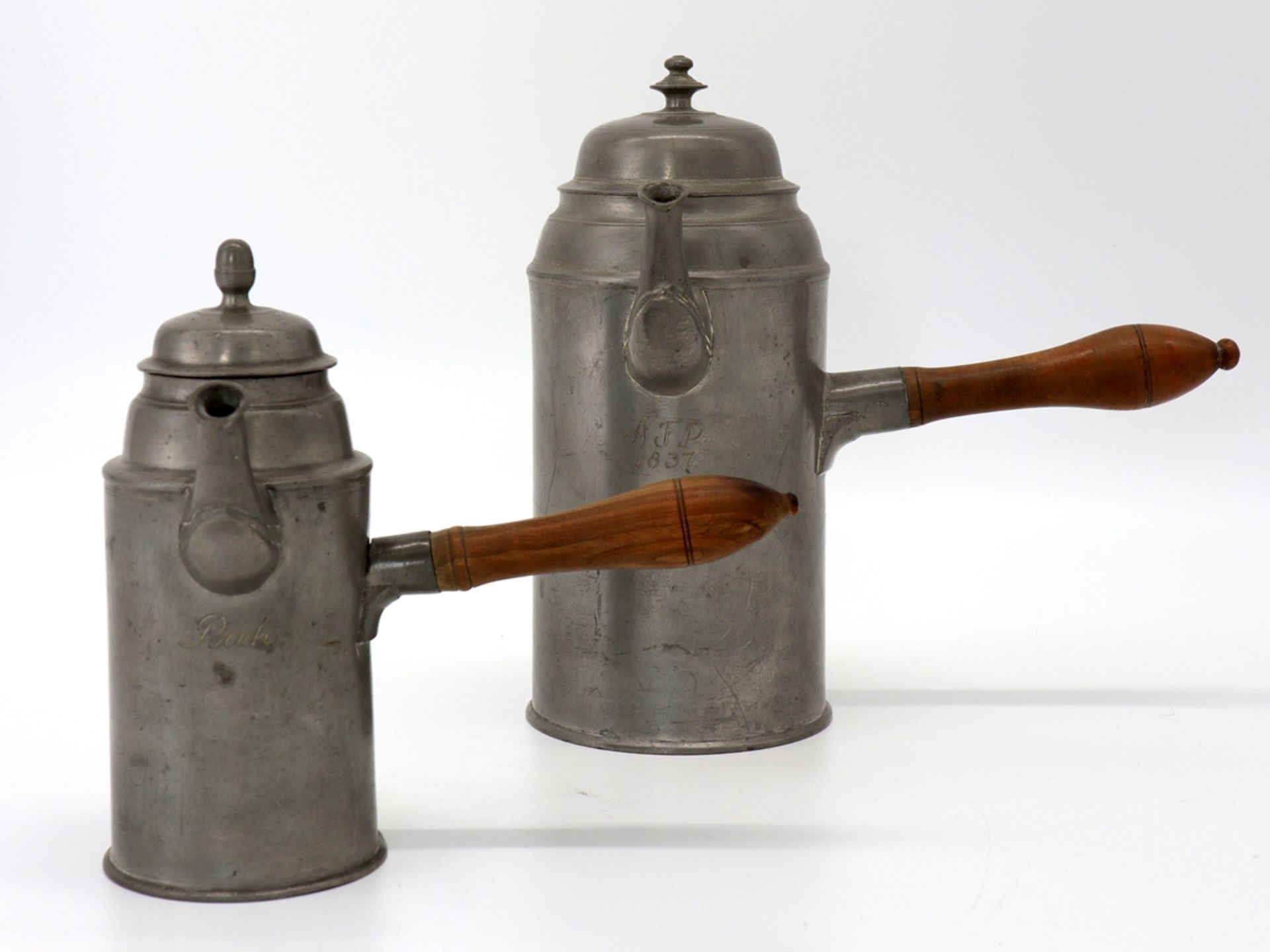 2 Saxon cocoa pots, dated 1837