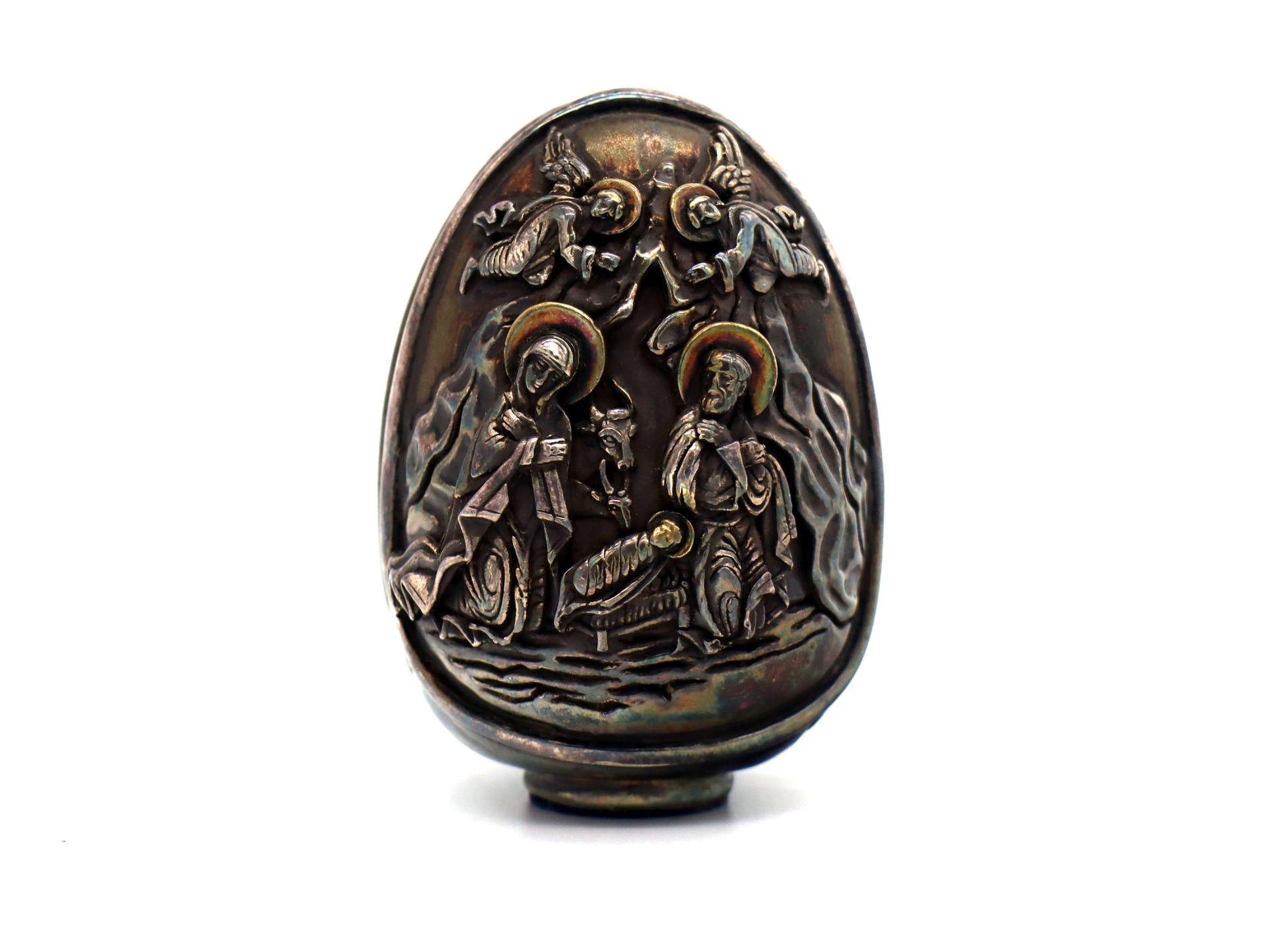 Sacramental egg, depiction of Christ, 999 silver marked