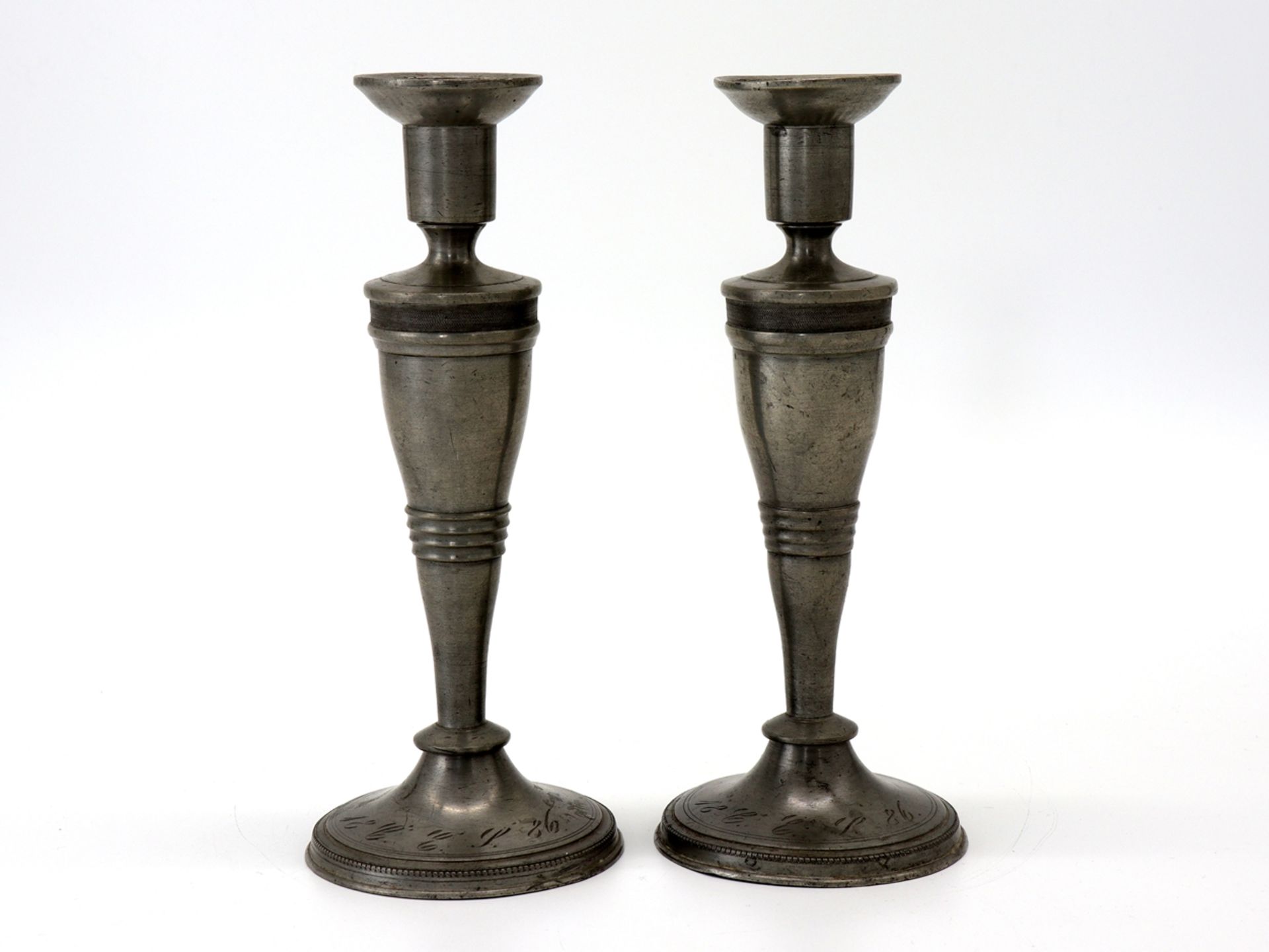 Pair of candlesticks pewter, dated 1886 - Image 6 of 6