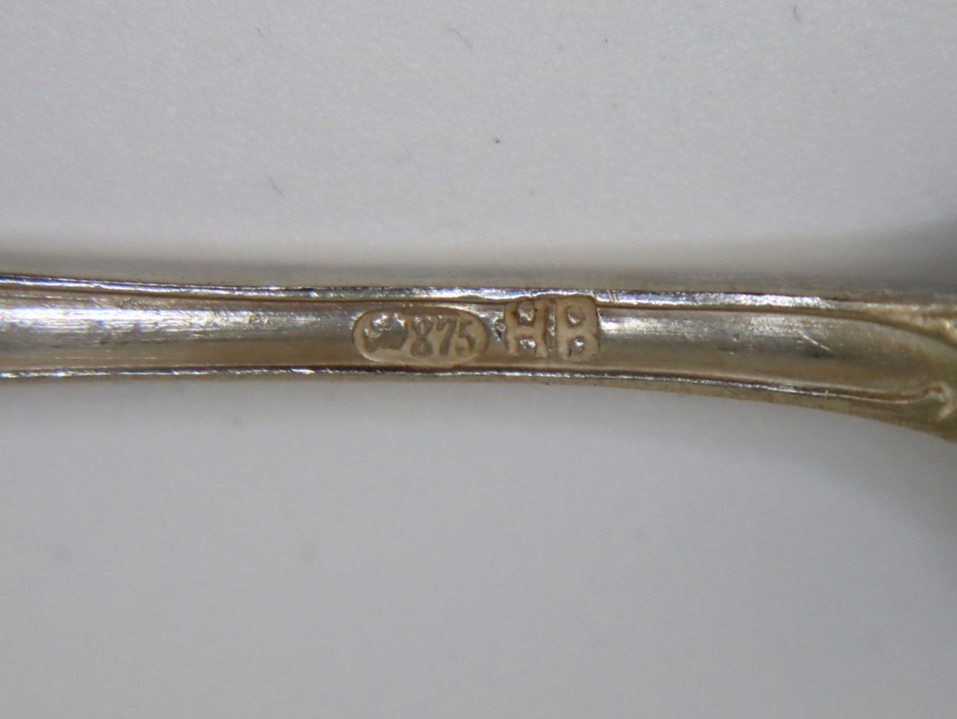 11 Jugendstil Dessertlöffel 875er Silber, Riga, datiert: 1926, Monogramm "S" - Bild 4 aus 5