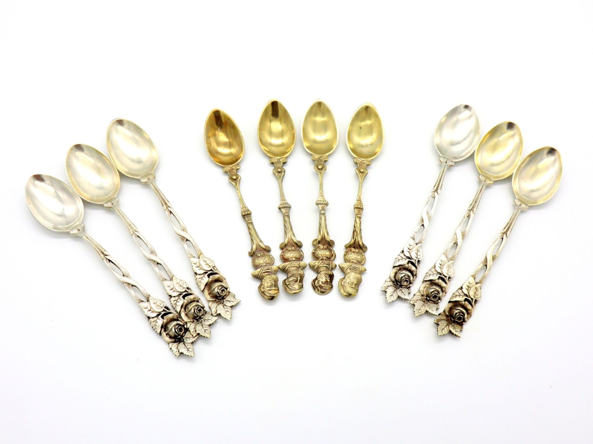 6 dessert spoons Hanauer Rose, 800 silver & 4 dessert spoons silver plated in case. - Image 8 of 8