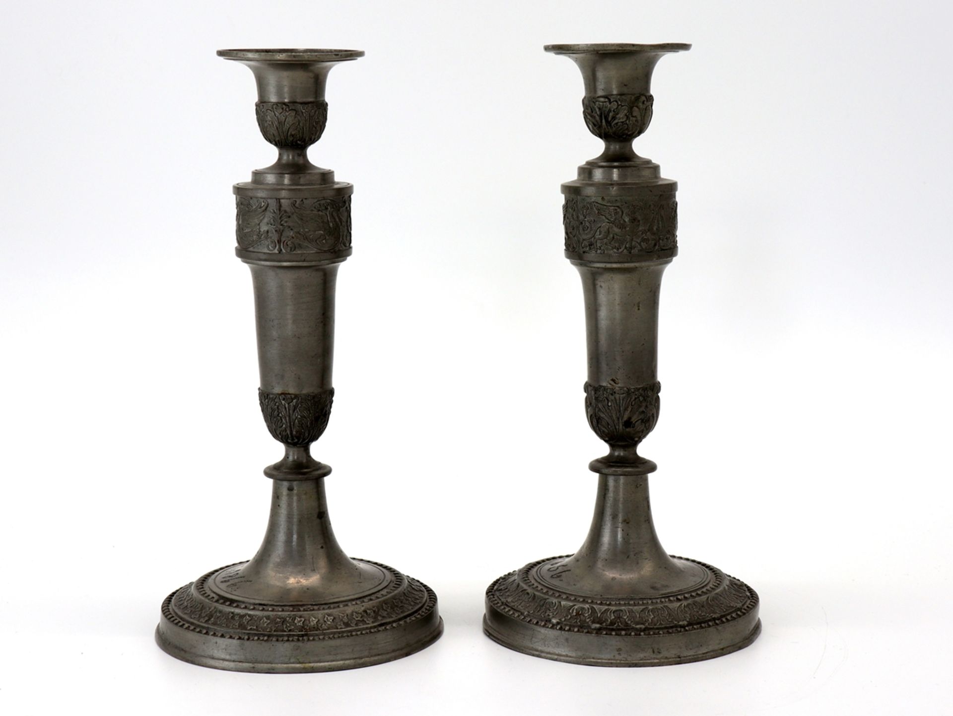 Pair of candlesticks pewter, dated 1866 - Image 2 of 7