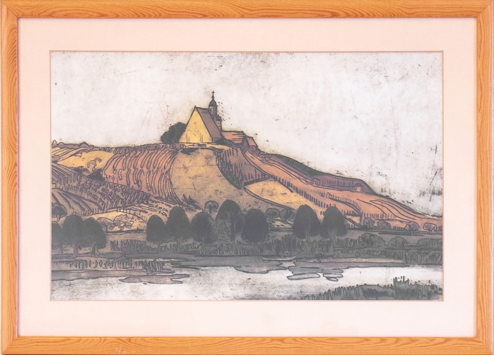 Graphic Gunter Ullrich (1925-2018), Aschaffenburg artist, Main landscape with chapel - Image 3 of 3