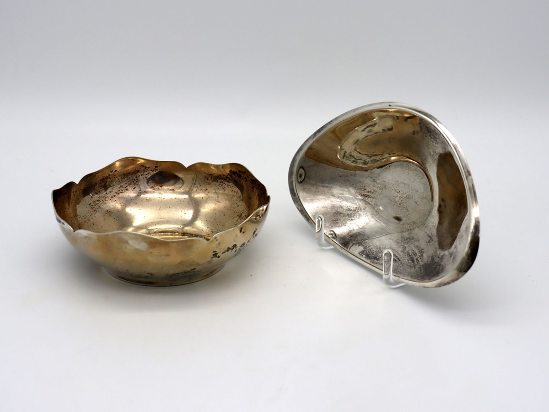 2 Silberschalen 830/835er Silber, um 1950