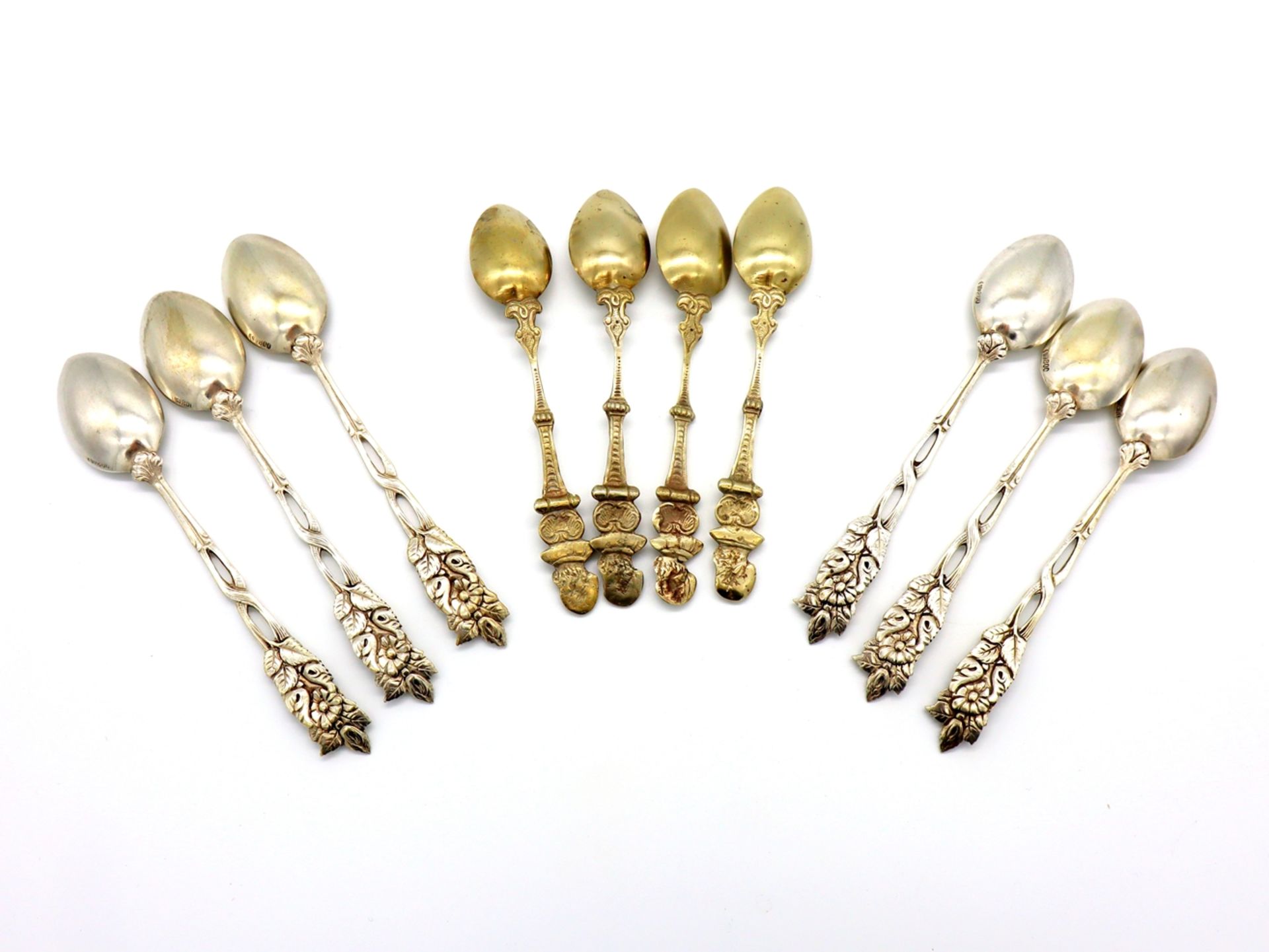 6 dessert spoons Hanauer Rose, 800 silver & 4 dessert spoons silver plated in case. - Image 4 of 8