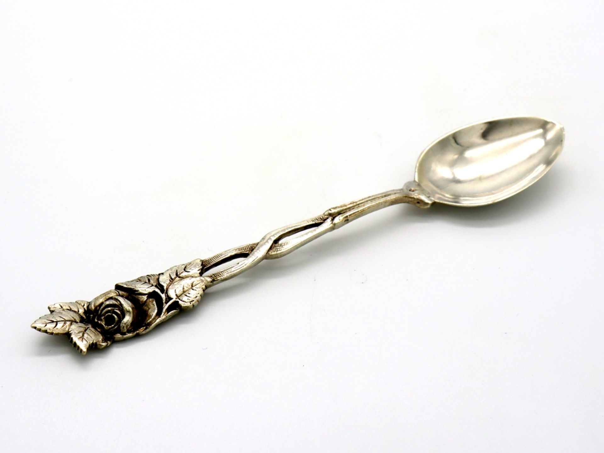 6 dessert spoons Hanauer Rose, 800 silver & 4 dessert spoons silver plated in case. - Image 5 of 8