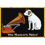 Emailschild "His Masters Voice", imposantes Großformat, England um 1920