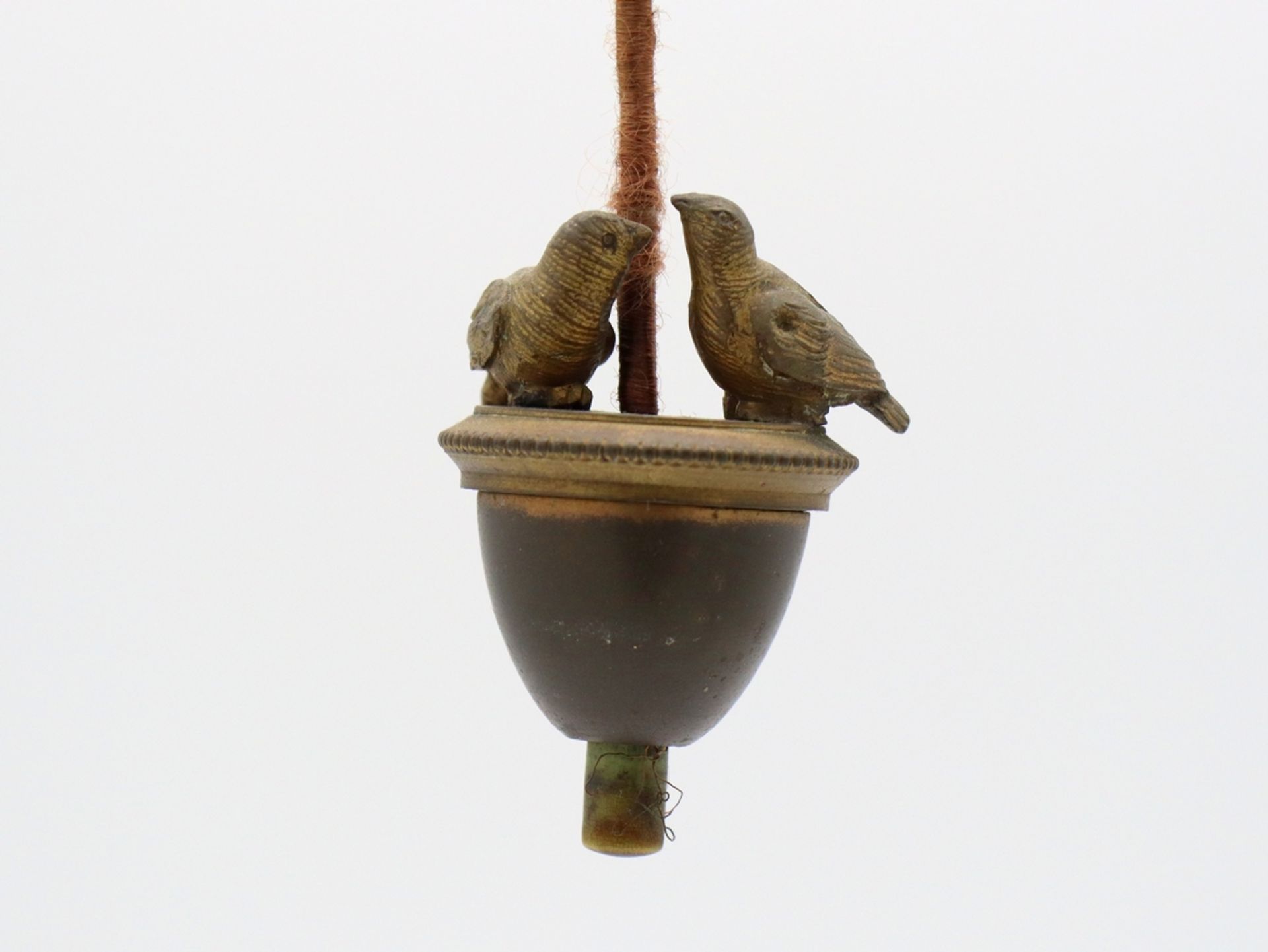 Table bell bronze two birds, around 1900