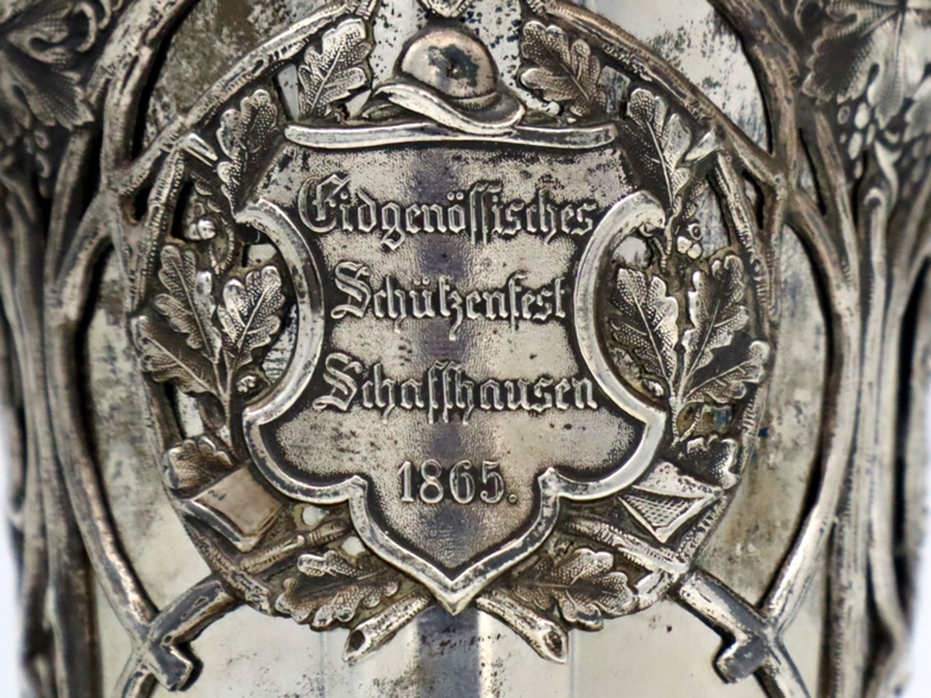 Schützenpokal 800er Silber, Schweiz, Schaffhausen, datiert: 1865 - Bild 2 aus 8