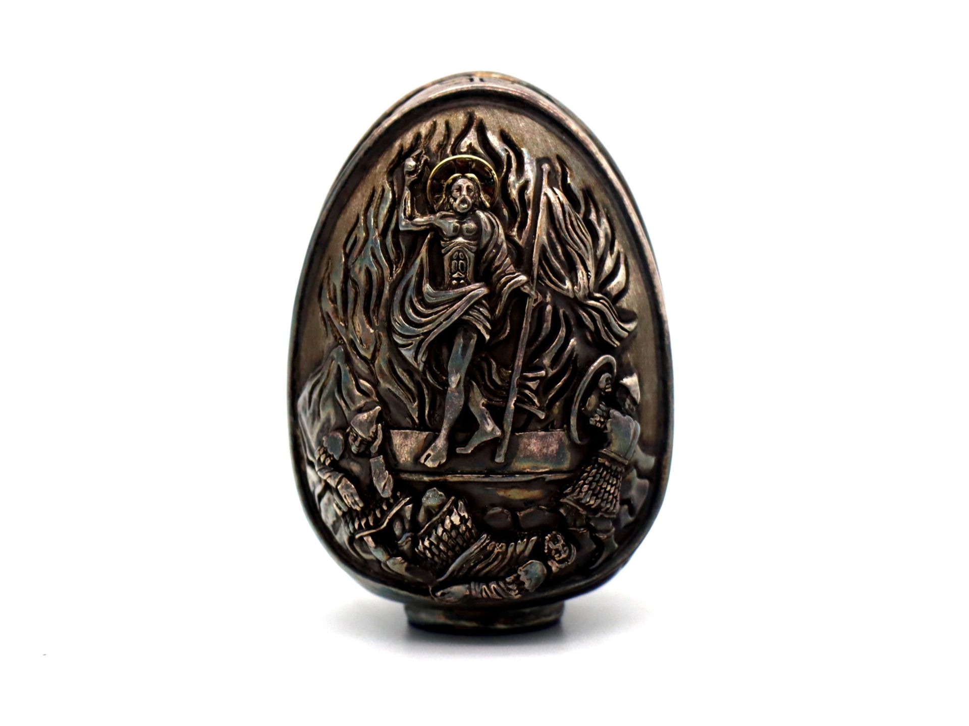 Sacramental egg, depiction of Christ, 999 silver marked - Image 3 of 7