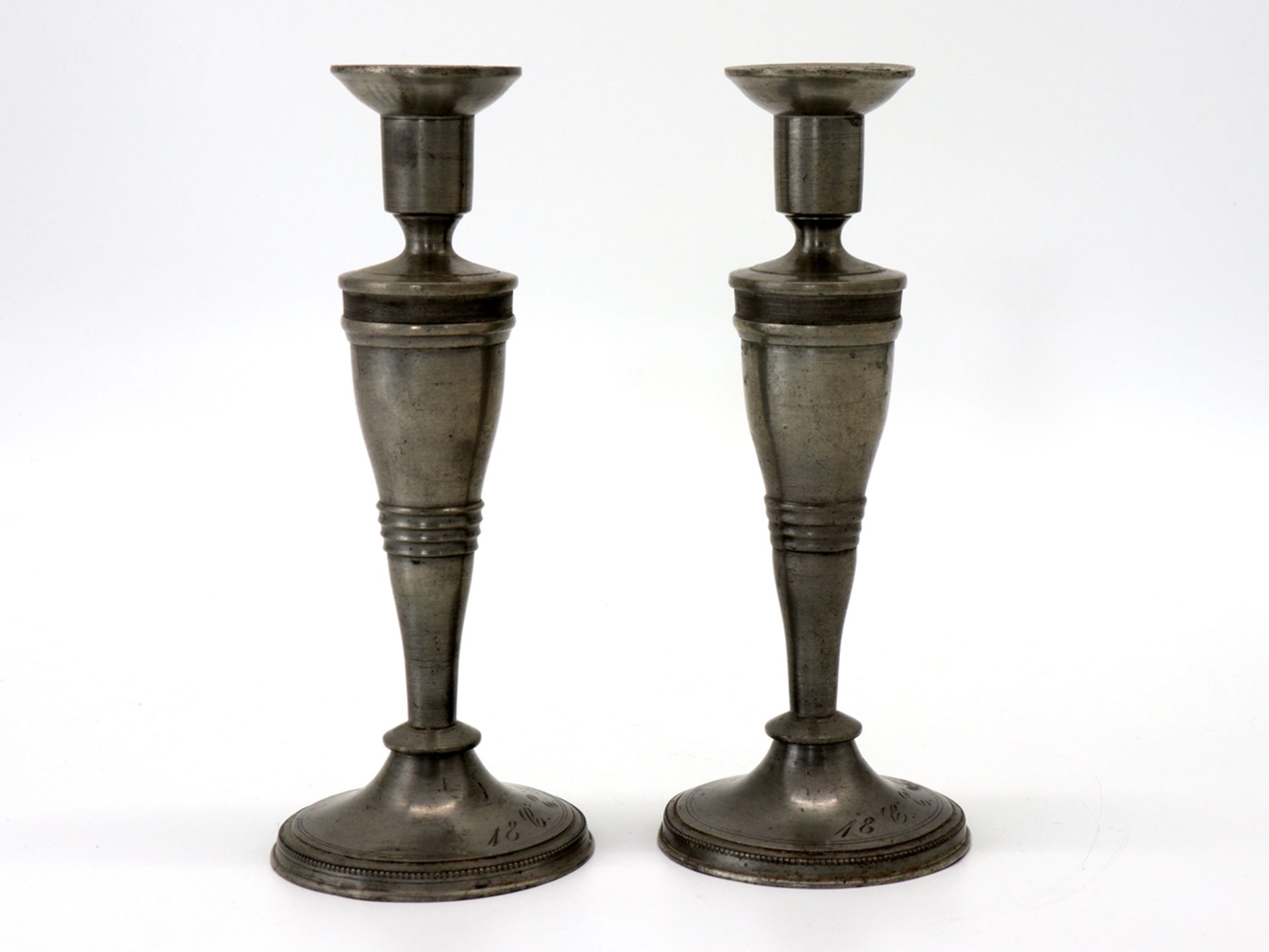 Pair of candlesticks pewter, dated 1886 - Image 3 of 6