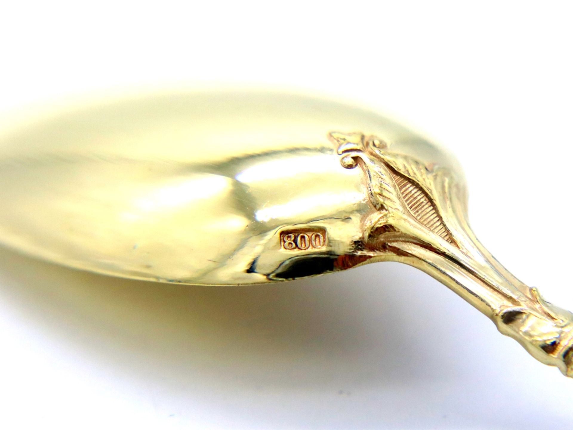6 Dessertlöffel 800er Silber vergoldet im Etui - Bild 6 aus 7