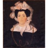 Biedermeierliches Porträt einer bürgerlichen Dame. Öl auf Leinwand, um 1850