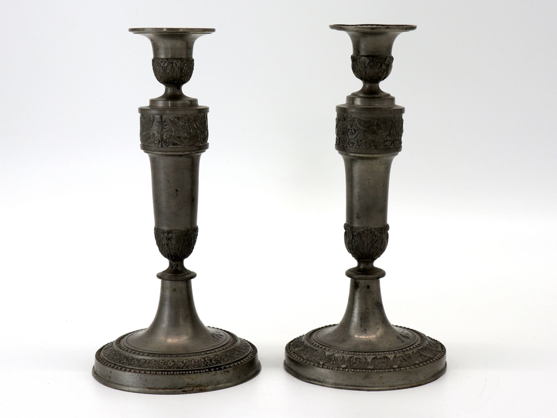 Pair of candlesticks pewter, dated 1866 - Image 3 of 7