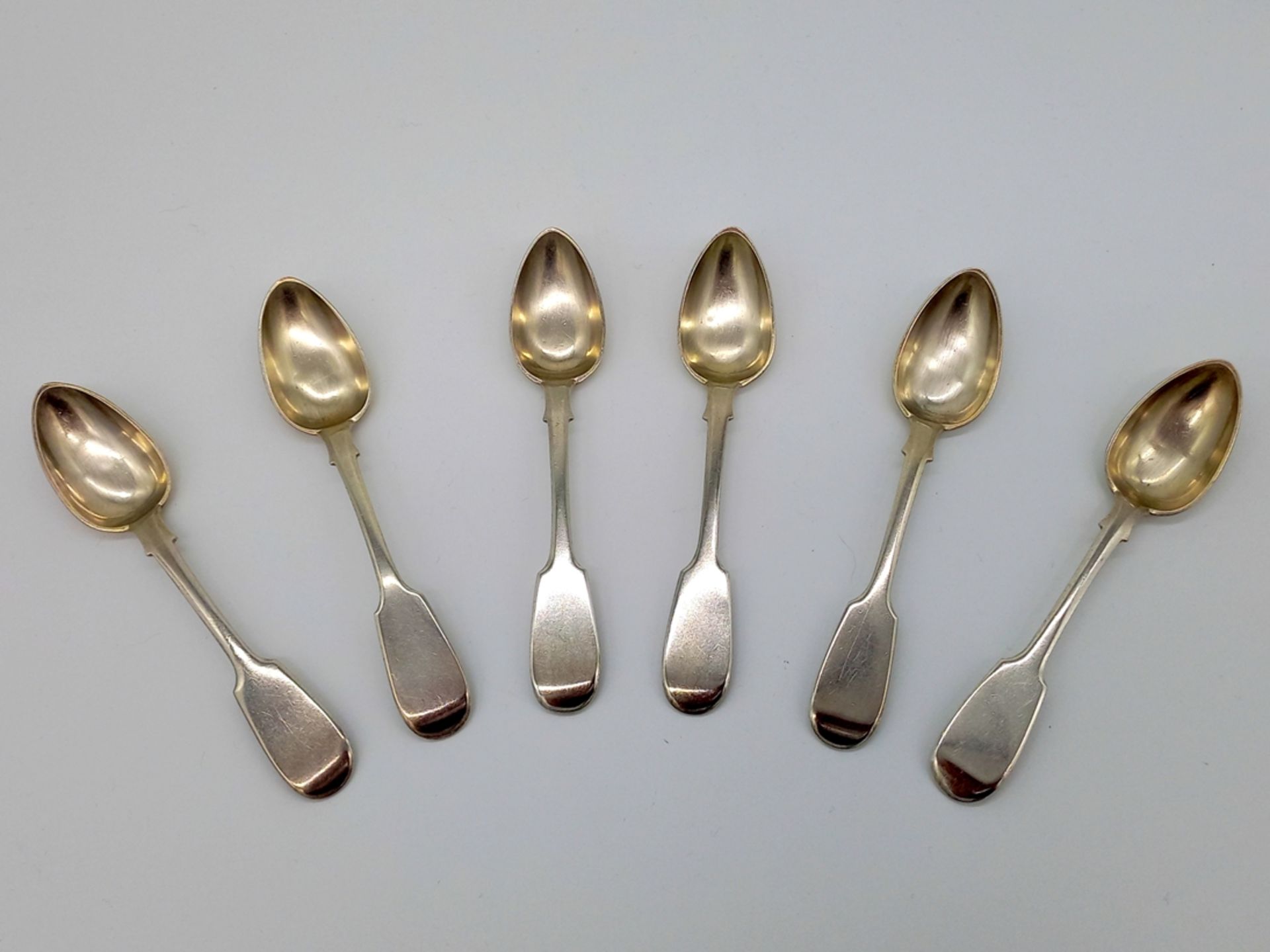 6 dessert spoons, 84 zolotniki, city mark: Riga, dated 1873.