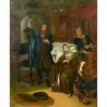 18th Century Dutch School. A Doctor Attending a Patient, Oil on Panel, Unframed 13.75" x 11" (34.8 x